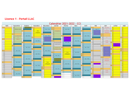 Calendrier Portail LLAC L1 2021-2022