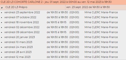 EDT CLE D2 - GROUPE 2
