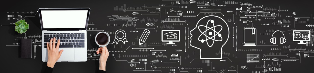 Online education concept with person using laptop computer